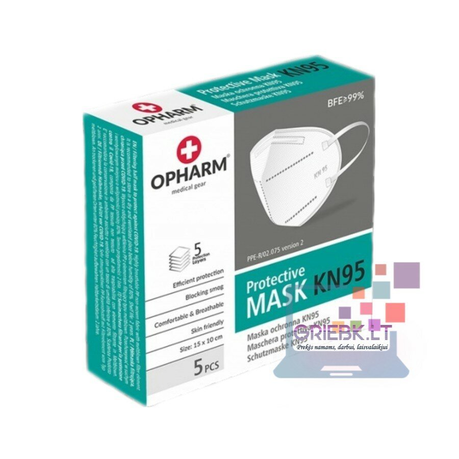 Respiratoriai OPHARM Protective KN95/FFP2, 5 sluoksnių, 5 vnt.