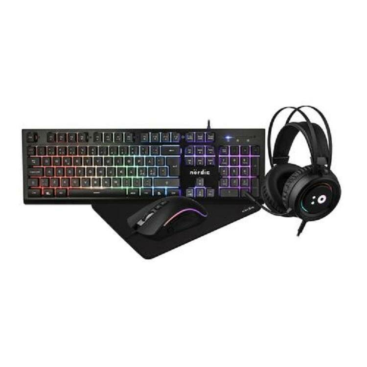 NÖRDIC KIT4 Žaidimų Klaviatūros, Pelės, Ausinių ir Kilimėlio Rinkinys